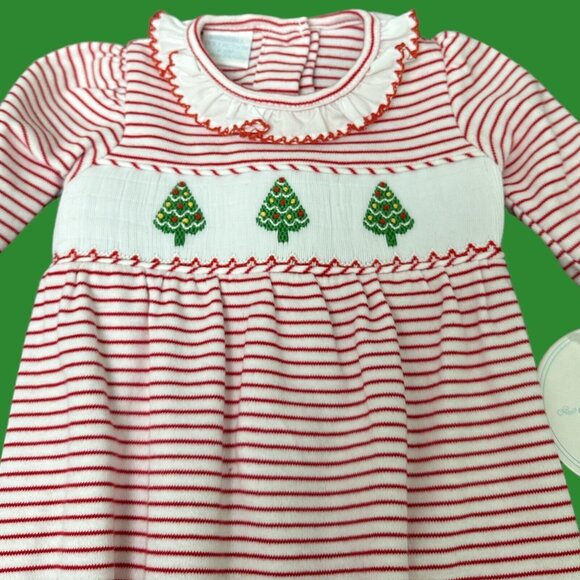 Edgehill Collection 0/3 M baby Girl Christmas Tree Smocked Sleeper Gown - Picture 7 of 8